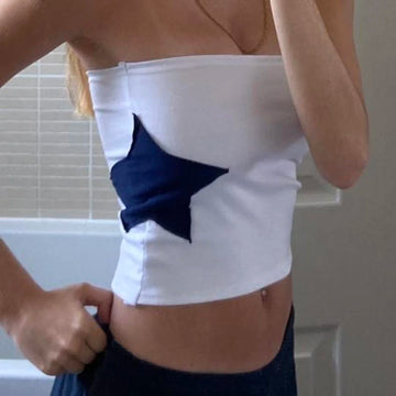 MQTIME  -  Women's Y2K Vintage Tube Tops Summer Strapless Sleeveless Star Patchwork Bandeau Tops Slim Fit Grunge Tee Shirts